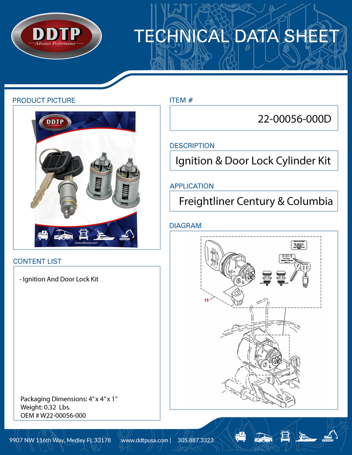 Ignition And Door Lock Cylinder Kit Freightliner Century & Columbia