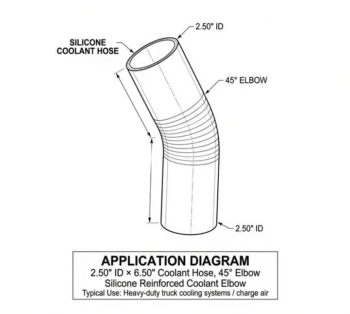 2.50" ID x 9.50" Long Silicone Coolant Hose, 45 Degree Elbow (HS250X950/45D)