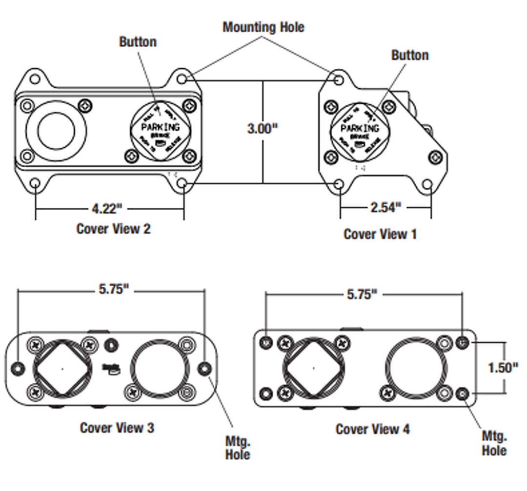 PP-DC Dash Control Brake Valve, 1/4"-20 Threaded Mounting Holes, 1/4" NPT Ports (800733)