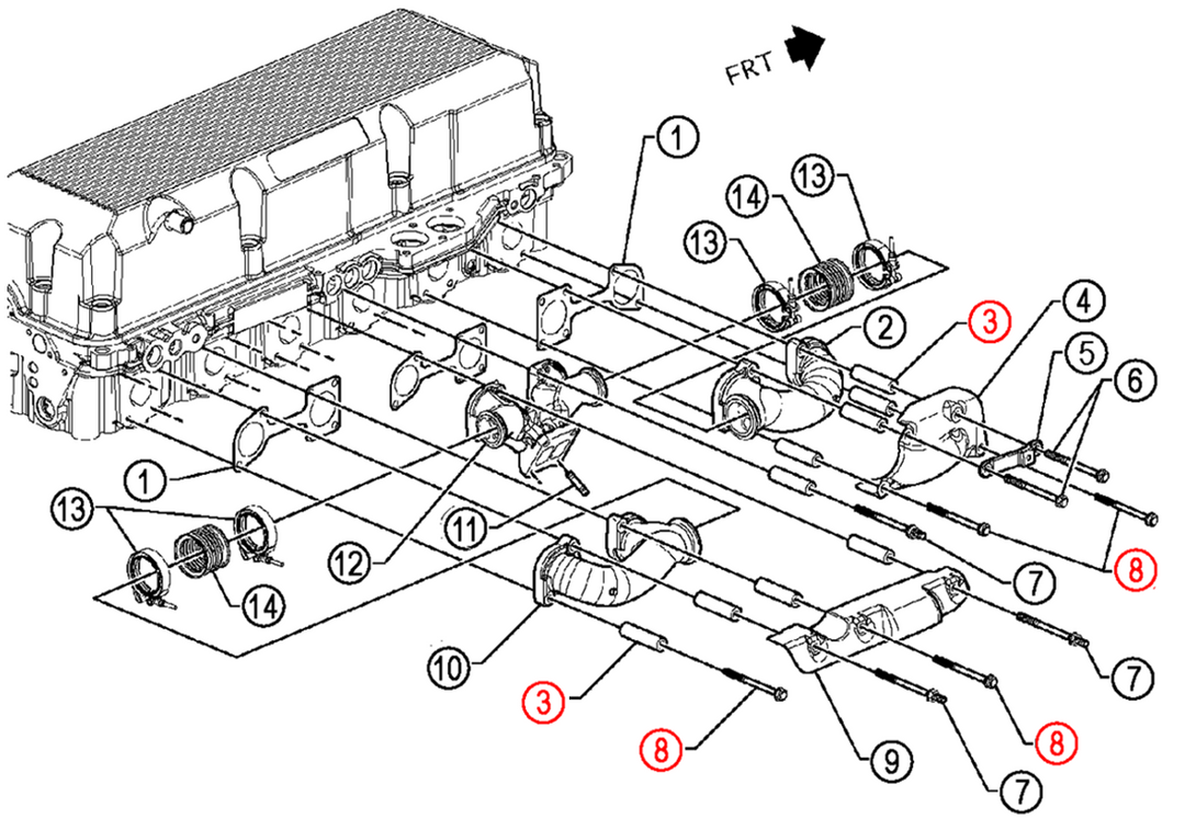 Juego de colector de escape de 12 pernos S60 (08929357)