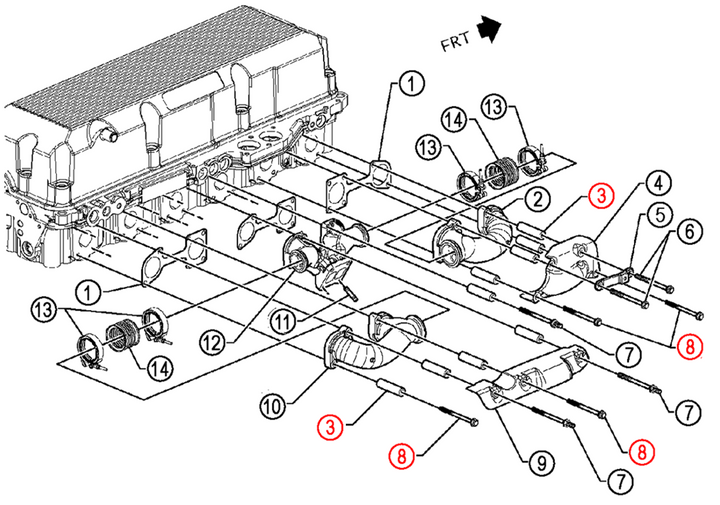 Juego de colector de escape de 12 pernos S60 (08929357)