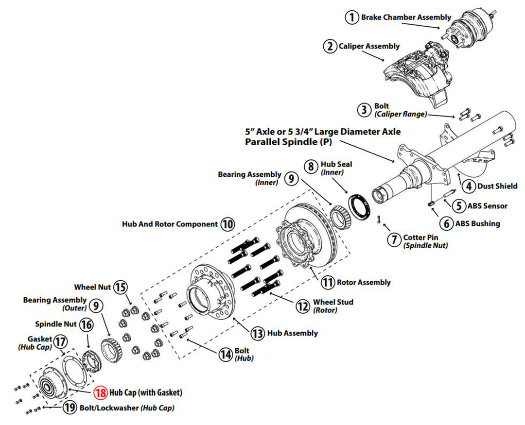 Hub Cap with Gasket without Side Fill Plug (6 Bolt, Circle 5-1/2)(Flange ID 4-3/8", OD 6-1/4")(Alt 340-4009)