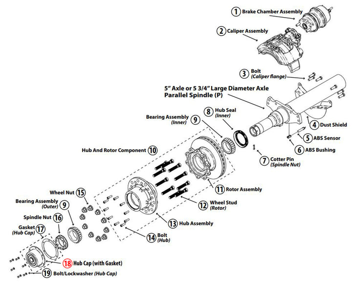 Hub Cap with Gasket without Side Fill Plug (6 Bolt, Circle 5-1/2)(Flange ID 4-3/8", OD 6-1/4")(Alt 340-4009)