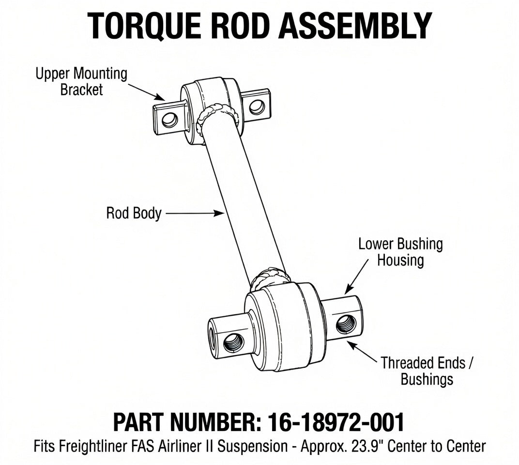Heavy Duty Torque Rod for Freightliner Airliner Suspension | 23.81" Center-to-Center (16-18972-001)
