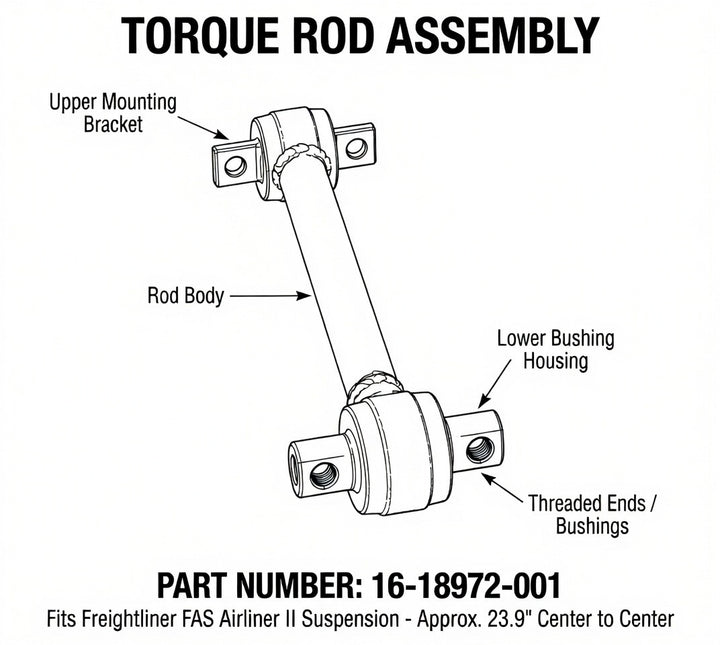 Heavy Duty Torque Rod for Freightliner Airliner Suspension | 23.81" Center-to-Center (16-18972-001)