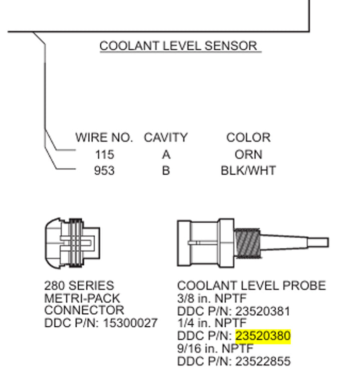 Coolant Temperature Level Sensor Detroit Diesel S60
