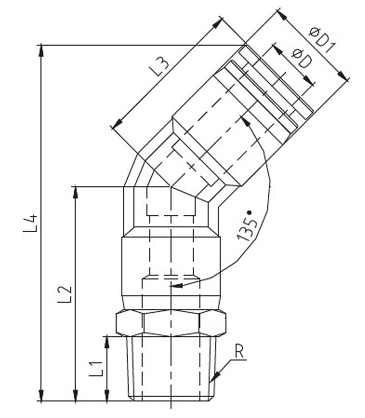 Codo de 45° compuesto de inserción a presión de 5/8" x 3/8"