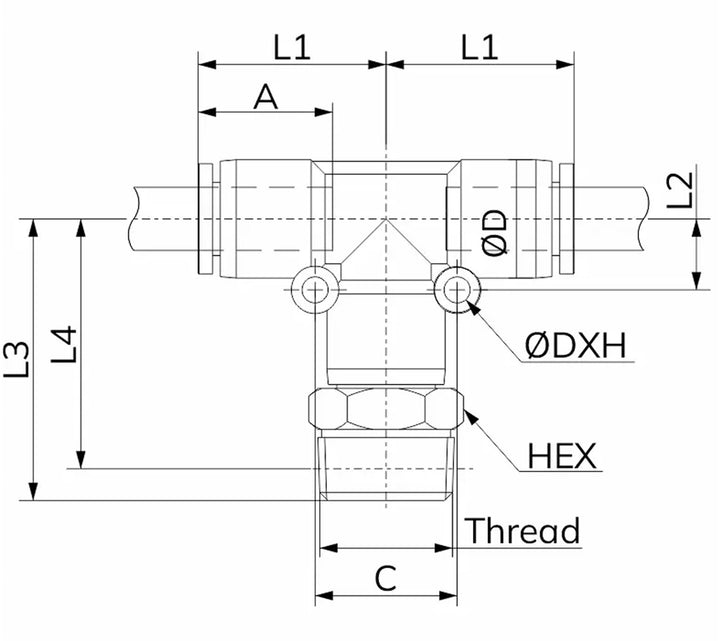 Brass Push-In Swivel Male Branch Tee 3/8"