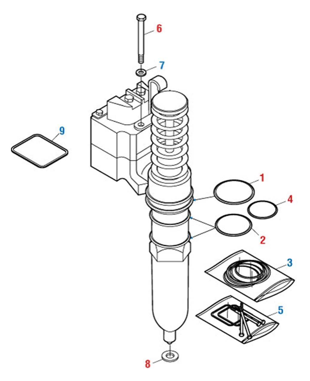 Kit de sellos de inyector para motor Detroit Diesel serie 60 de 12,7 l (paquete de seis)