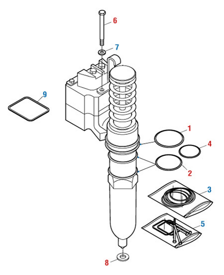 Kit de sellos de inyector para motor Detroit Diesel serie 60 de 12,7 l (paquete de seis)