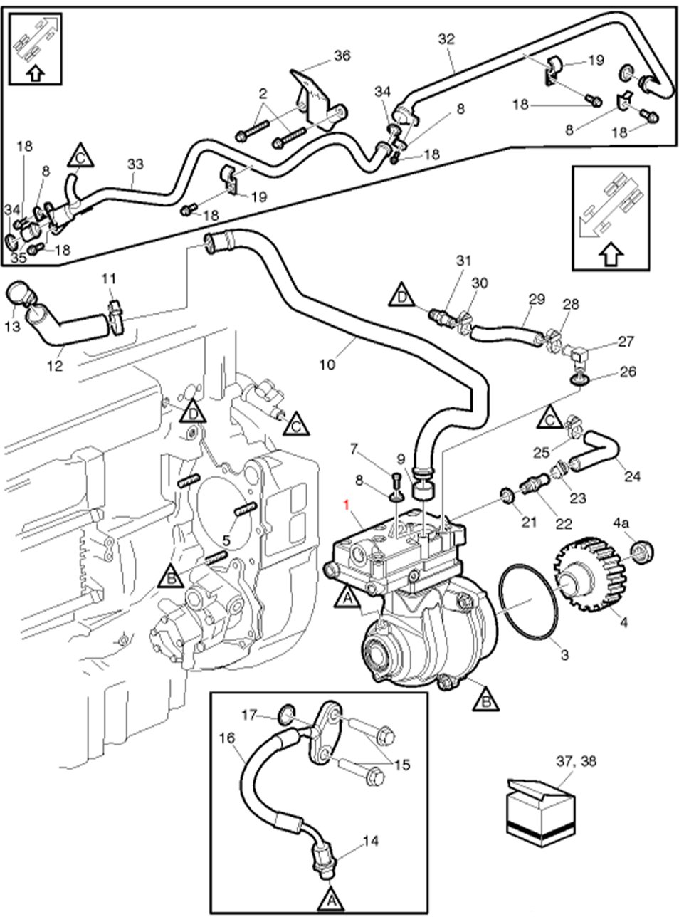 Air Compressor New, Mack MP8 & Volvo D13, FM9, FM12, FH13, FH16 Engines