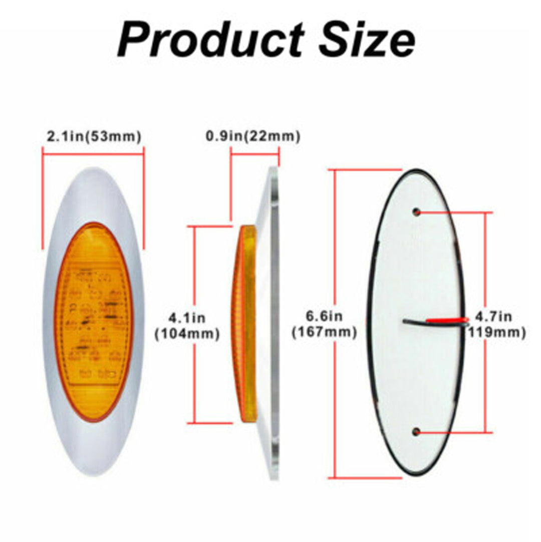 Amber LED Side Marker Light W/ Chrome Bezel 6.5" (Set of 10)