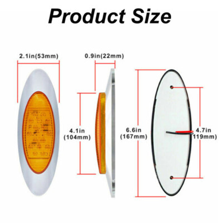 Amber LED Side Marker Light W/ Chrome Bezel 6.5" (Set of 10)