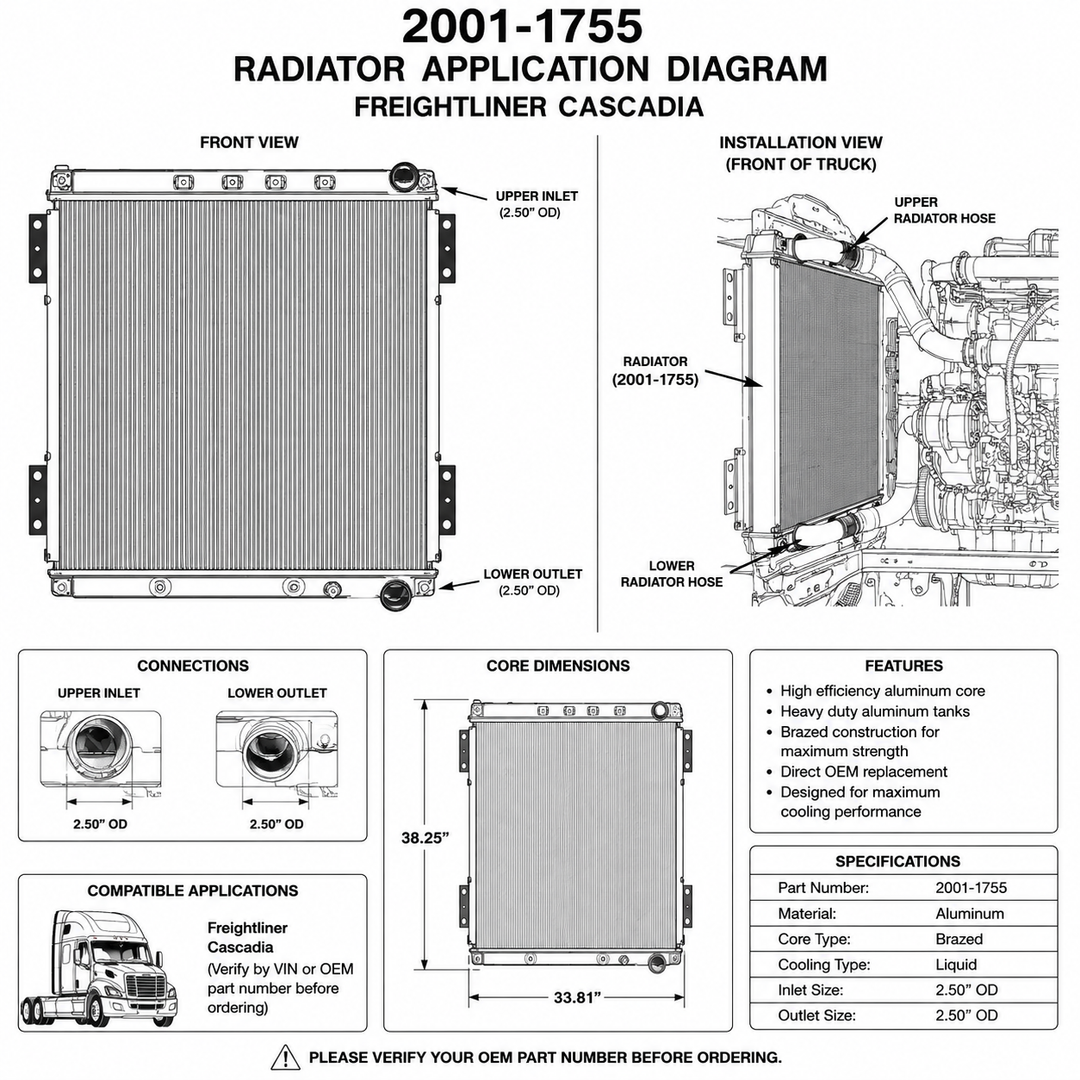 Heavy Duty Radiator for Freightliner Cascadia | Aluminum Core Engine Cooling Radiator (2001 1755)