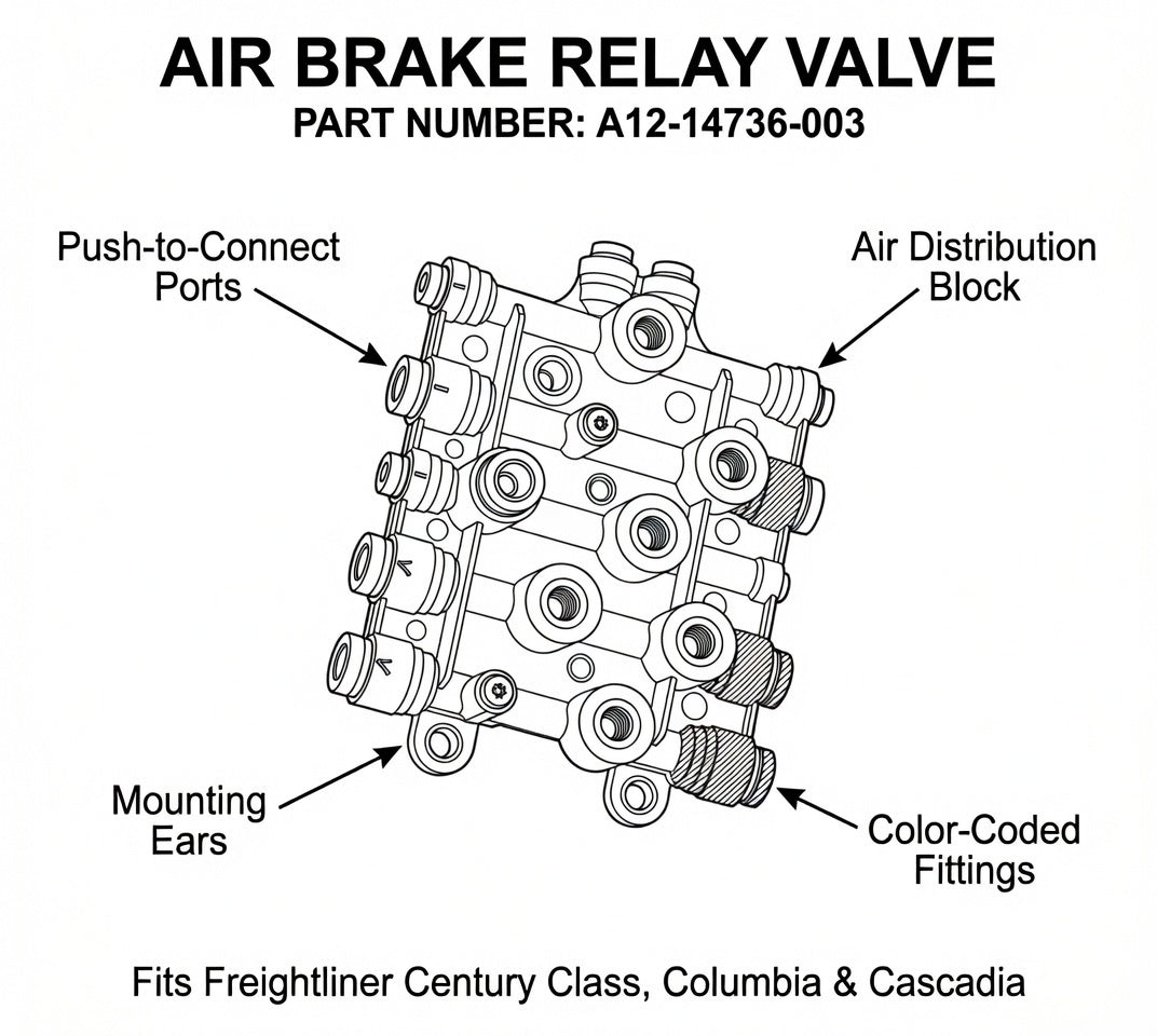 Air Brake Relay Valve | Heavy Duty Replacement Valve for Commercial Trucks & Trailers (A12-14736-003)