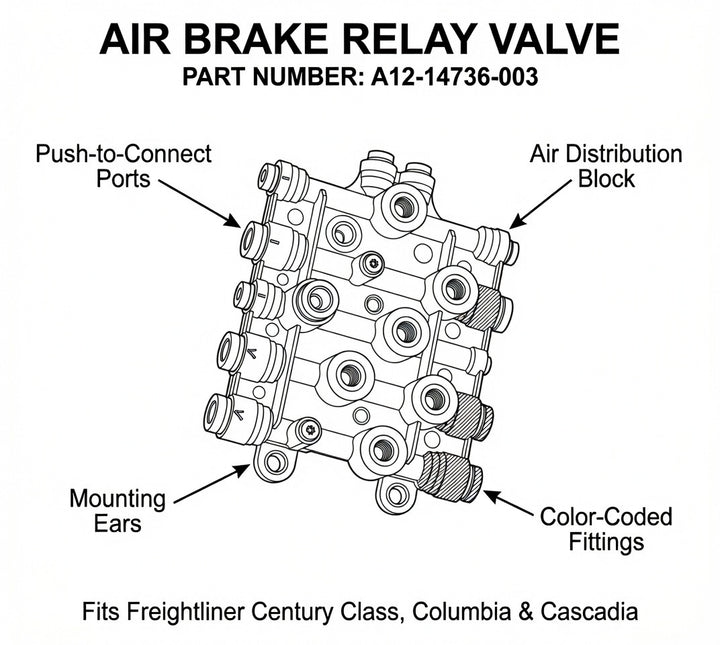Air Brake Relay Valve | Heavy Duty Replacement Valve for Commercial Trucks & Trailers (A12-14736-003)