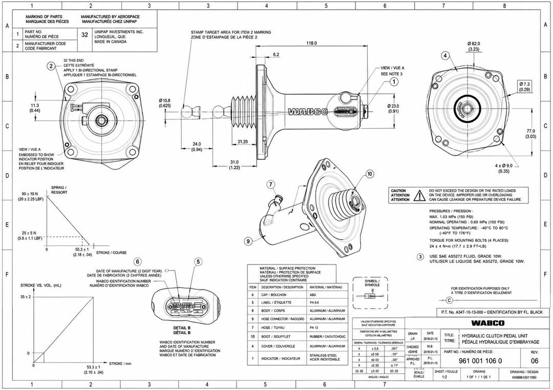Clutch Slave Cylinder - 8.26 in. Length, 2.08 in. Stroke, M7 x 1 Port Thread