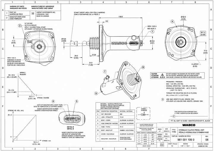 Clutch Slave Cylinder - 8.26 in. Length, 2.08 in. Stroke, M7 x 1 Port Thread