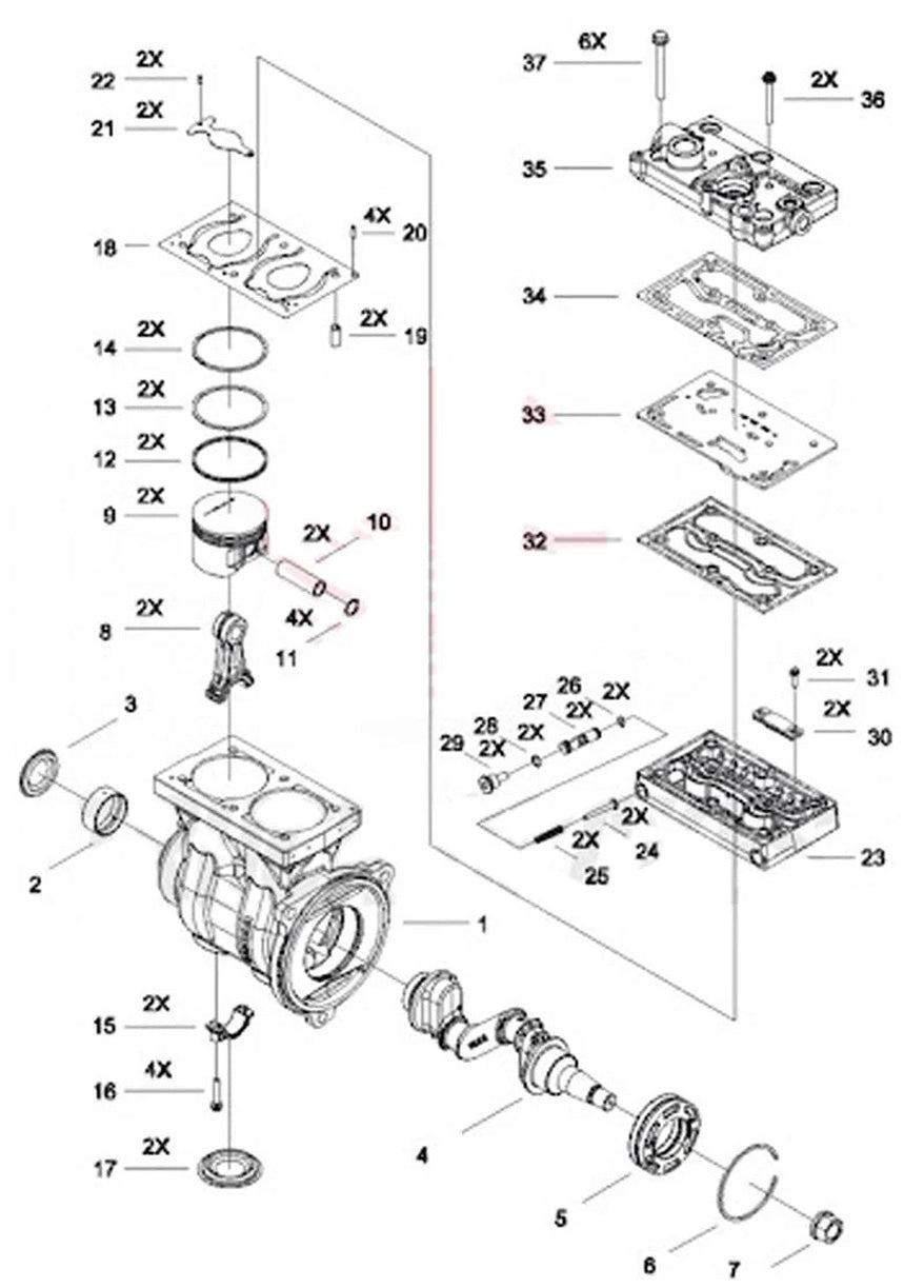 Air Brake Compressor Cylinder Head Kit (Mack MP10 / Volvo D13)