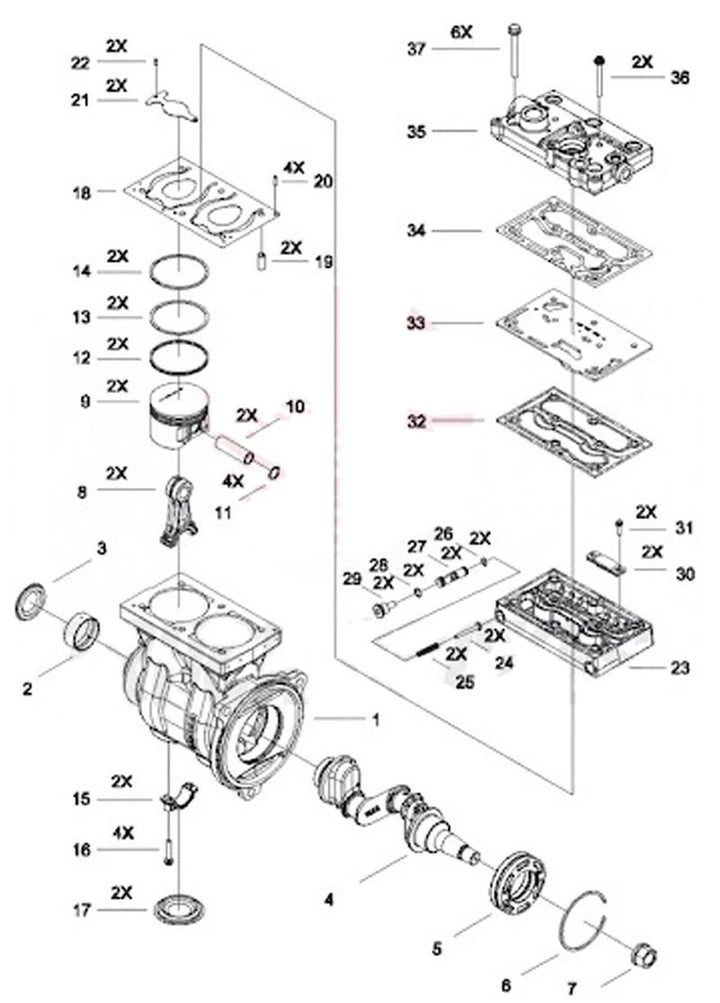 Air Brake Compressor Cylinder Head Kit (Mack MP10 / Volvo D13)