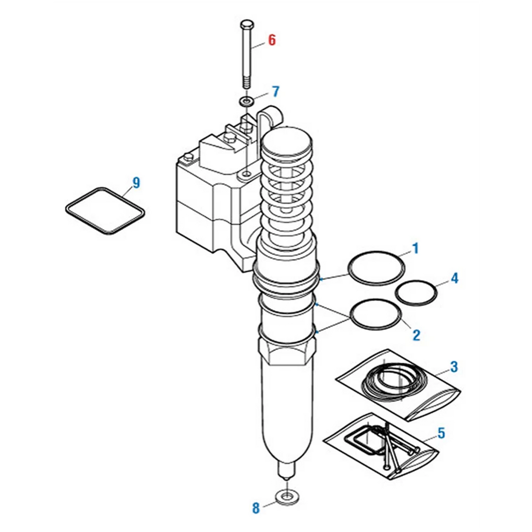 Kit de sellos y pernos de inyector para motor Detroit Diesel Serie 60, 12,7 L, paquete de seis (08929393)