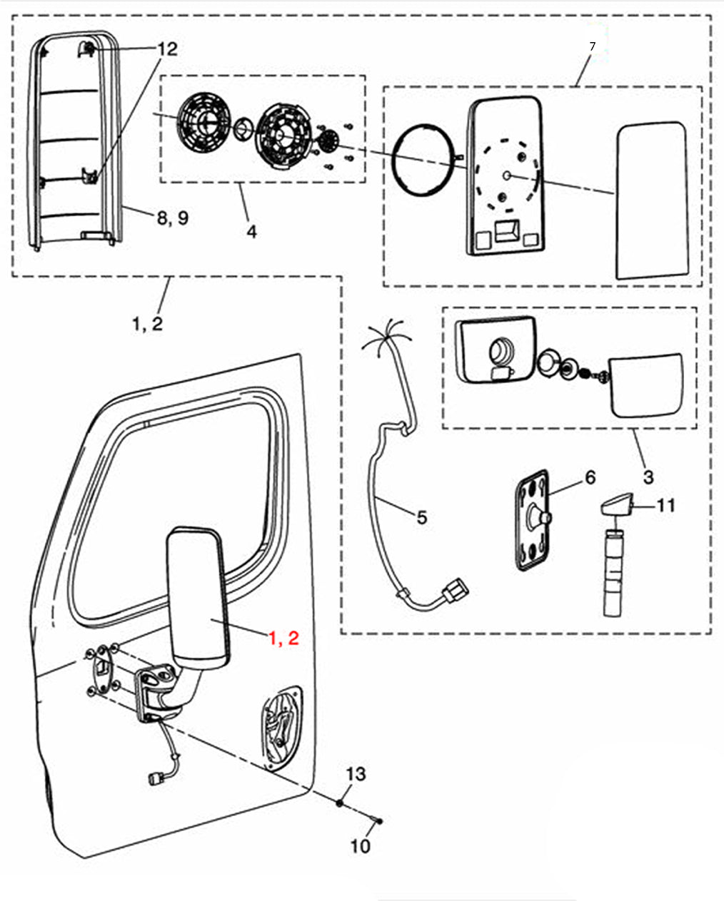 Door Mirror Assembly Chrome Right Hand (Freightliner Cascadia 2008-2017)