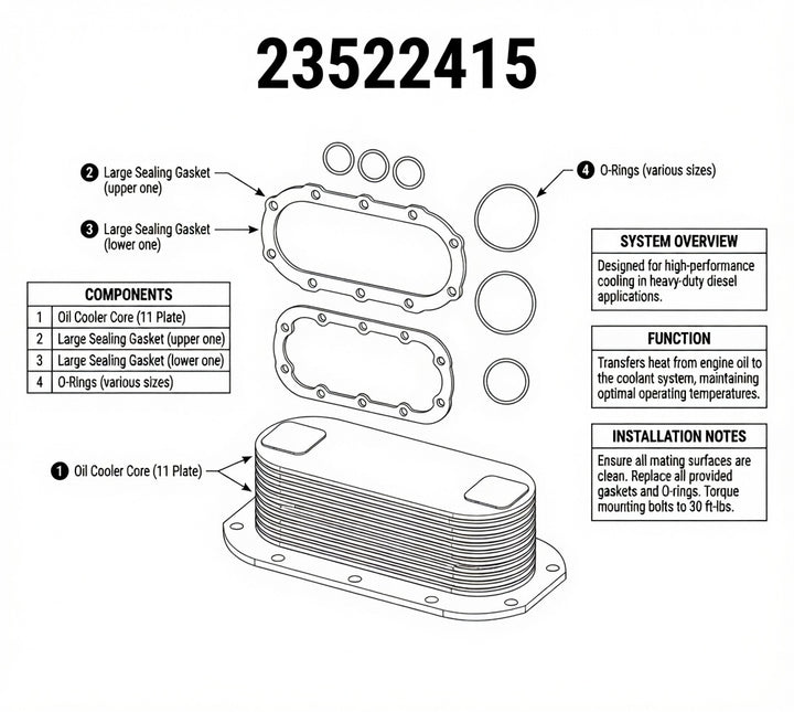 Series 50 & 60 Engine Oil Cooler (11.1L, 12.7L, & 14L) (23522415)
