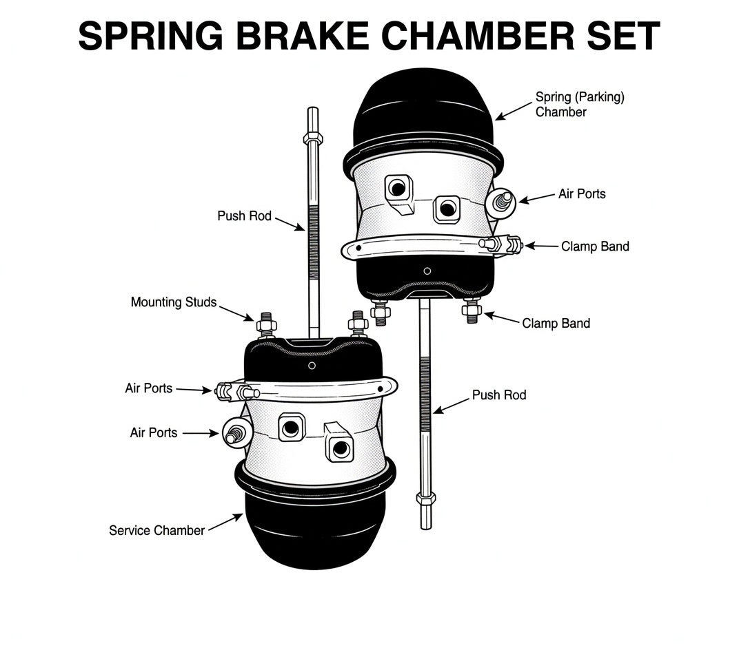 Set of 2 T30/30 Long-Stroke Air Brake Actuators | S-Cam Spring Brake Chambers (NT3030ELS-WC)