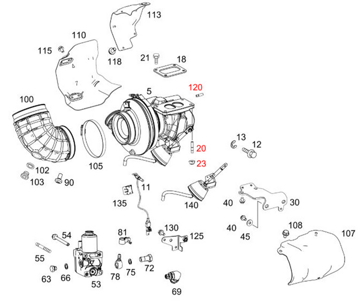 Turbocharger Mounting Kit Detroit Diesel DD15 (4 + 6 Nuts & 4 + 6 Studs)
