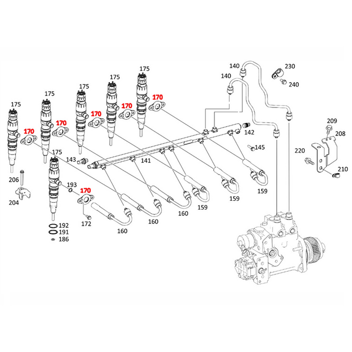 Sello de inyector DD15 (juego de 6) (N.° anterior: A4720780180)