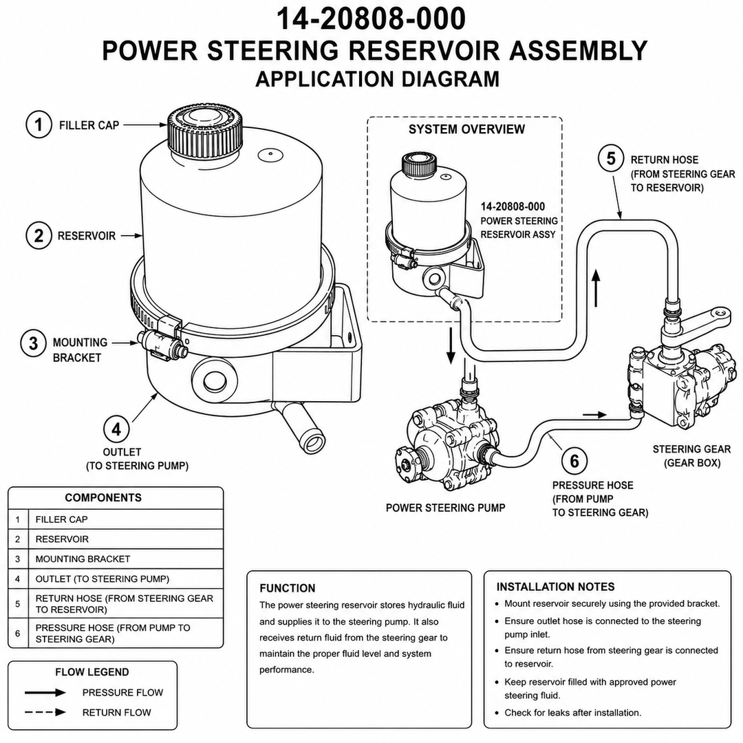 Power Steering Reservoir Assembly for Freightliner Heavy Duty Trucks (14-20808-000