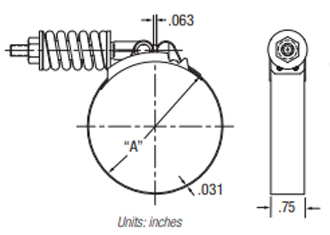 Clamp Spring Loaded T-Bolt 300SS 3/4 Band 4.25 to 4.56" (108-115.9MM)(75 in-lbs)(Set of 2)