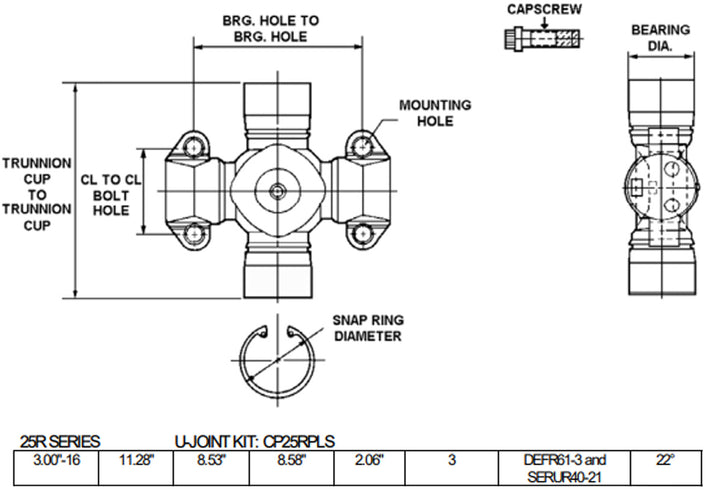 Bearing U-Joint Kit 25R Series