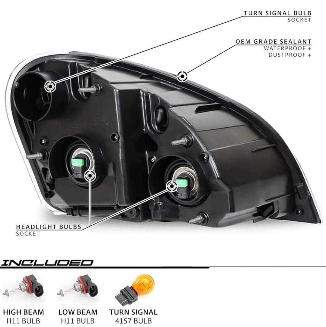 Headlamp LED High Performance W/ Optical Lens & Bulbs Set (1 RH + 1 LH)(Cascadia 08-17)(A06-51907-006, A06-51907-007)