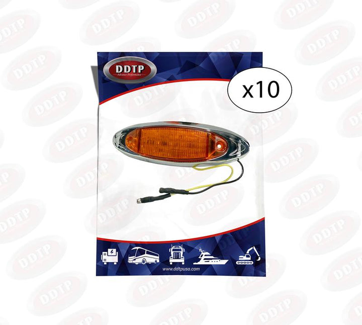 Amber LED Side Marker Light w/ Chrome Bezel 6.5" (Freightliner Cascadia 2004-16) (Set of 10)