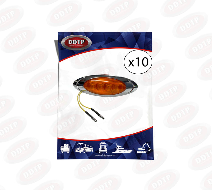 Amber LED Side Marker Light W/ Chrome Bezel 6.5" (Set of 10)