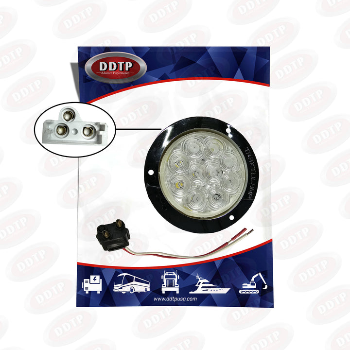 Light 4" F/T/P Fixed 10 LED Light Clear, 12/24V, W/Chromed Bezel And Direct Pigtail
