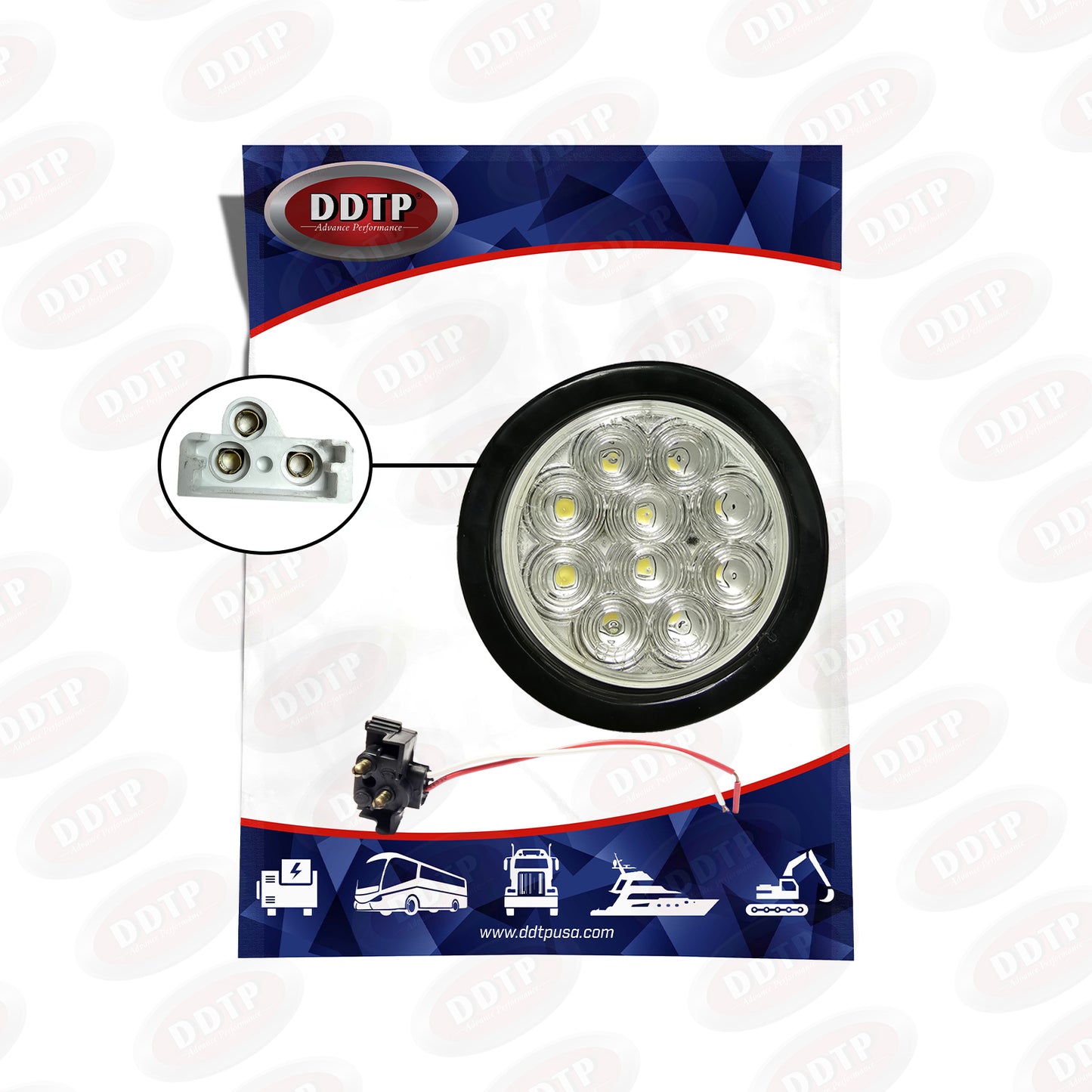 Light 4" F/P/T Fixed 10 LED Clear, 12/24V, W/Grommet And Pigtail Kit