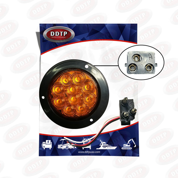 Light 4" F/P/T Fixed 10 LED Amber, 12/24V, W/ Black Bezel  And Pigtail Kit