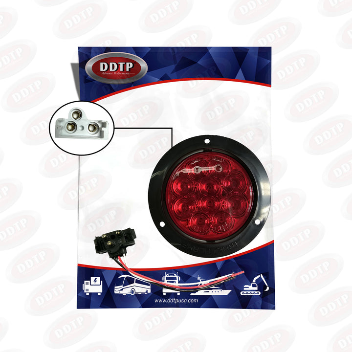 Light 4" F/P/T Fixed 10 LED Red, 12/24V, W/ Black Bezel  And Pigtail Kit