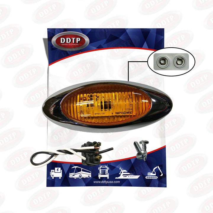Light Oval M/C 4 LED Amber, 12/24V, W/Chromed Bezel And Pigtail Kit