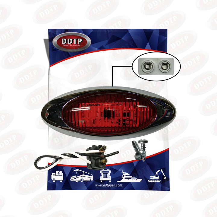 Light Oval M/C 4 LED Red 12/24V, W/Chromed Bezel And Pigtail Kit