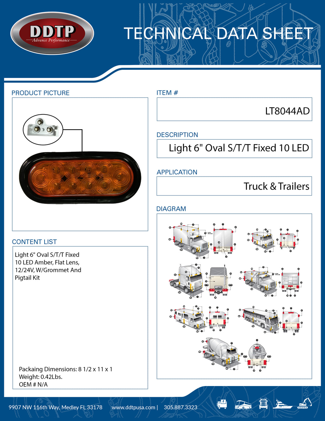 Light 4" F/P/T Fixed 10 LED Clear, 12/24V, W/Grommet And Pigtail Kit