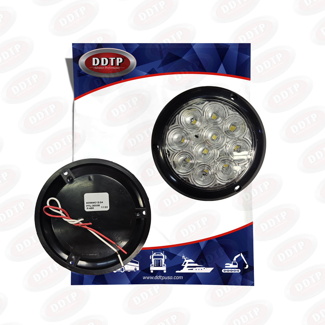 Light 4" F/T/P Fixed 10 LED Clear, 12/24V, Black Bezel And Direct Pigtail