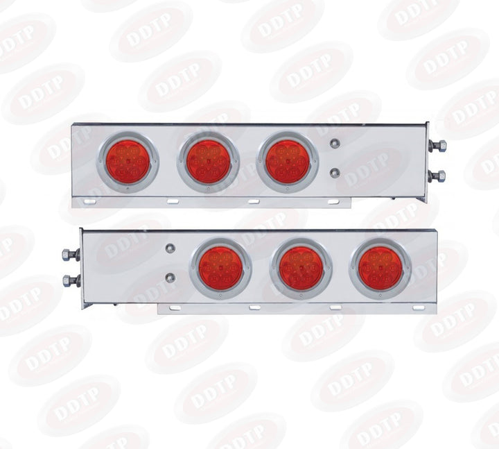 Stainless Steel Mud Flap Hanger Bracket with 3 LED 4" Red Lights Left and Right Hand Set