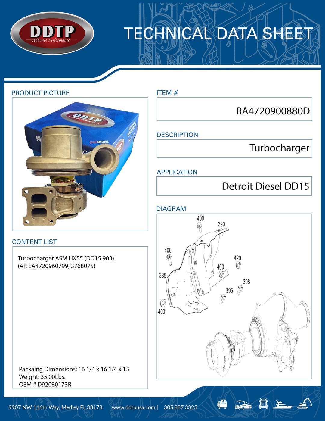 Turbocharger ASM HX55 DD15 903 (EA4720960799, 3768075)