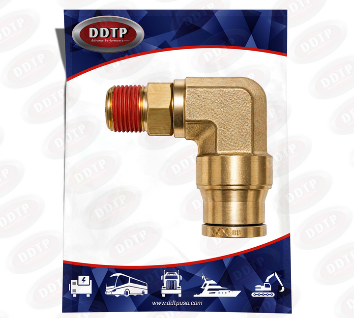 Codo macho de latón de 90° con conexión a presión, 1/4" de diámetro exterior x 1/8" NPT
