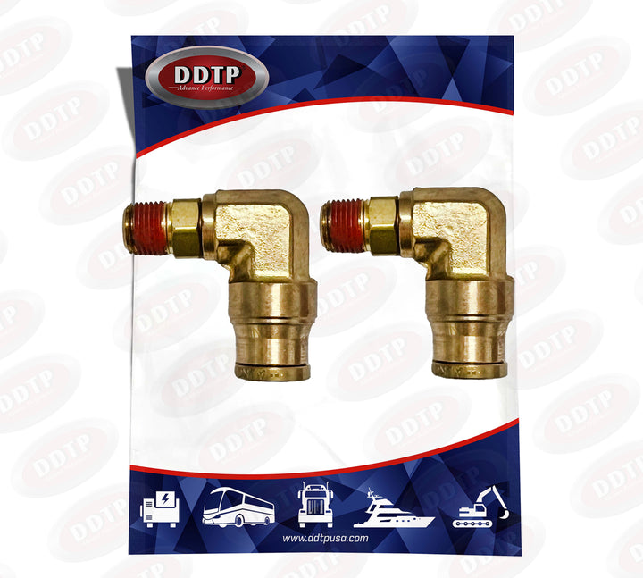 Codo macho de latón de 90° con conexión a presión, 1/4" de diámetro exterior x 1/4" NPT (juego de 2)