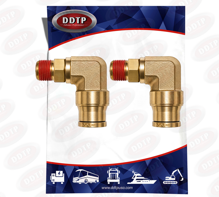 Codo macho de latón de 90° con conexión a presión, 1/4" de diámetro exterior x 1/4" NPT (juego de 2)