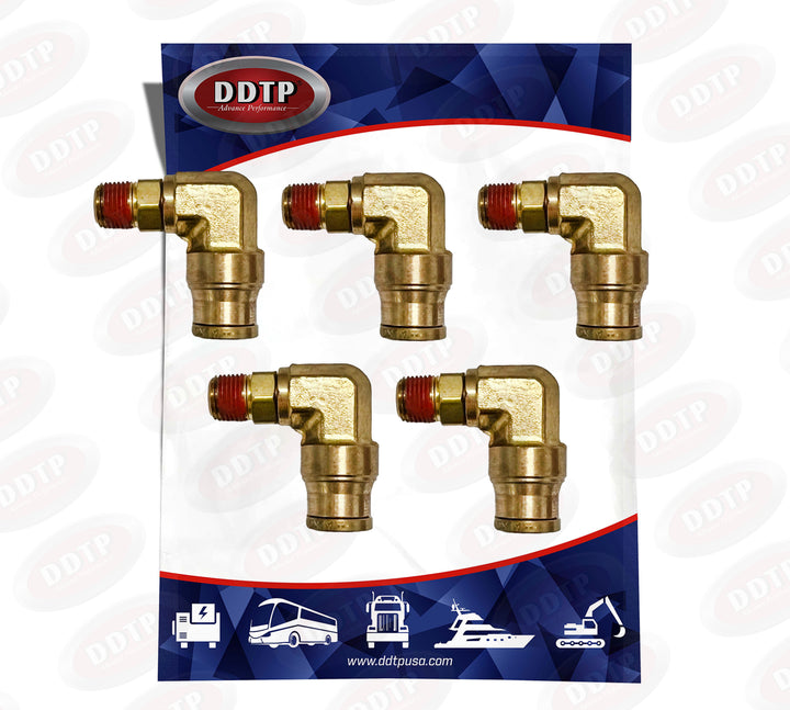 Brass 90° Push-In Male Elbow 1/4" OD x 1/4" NPT (Set of 5)